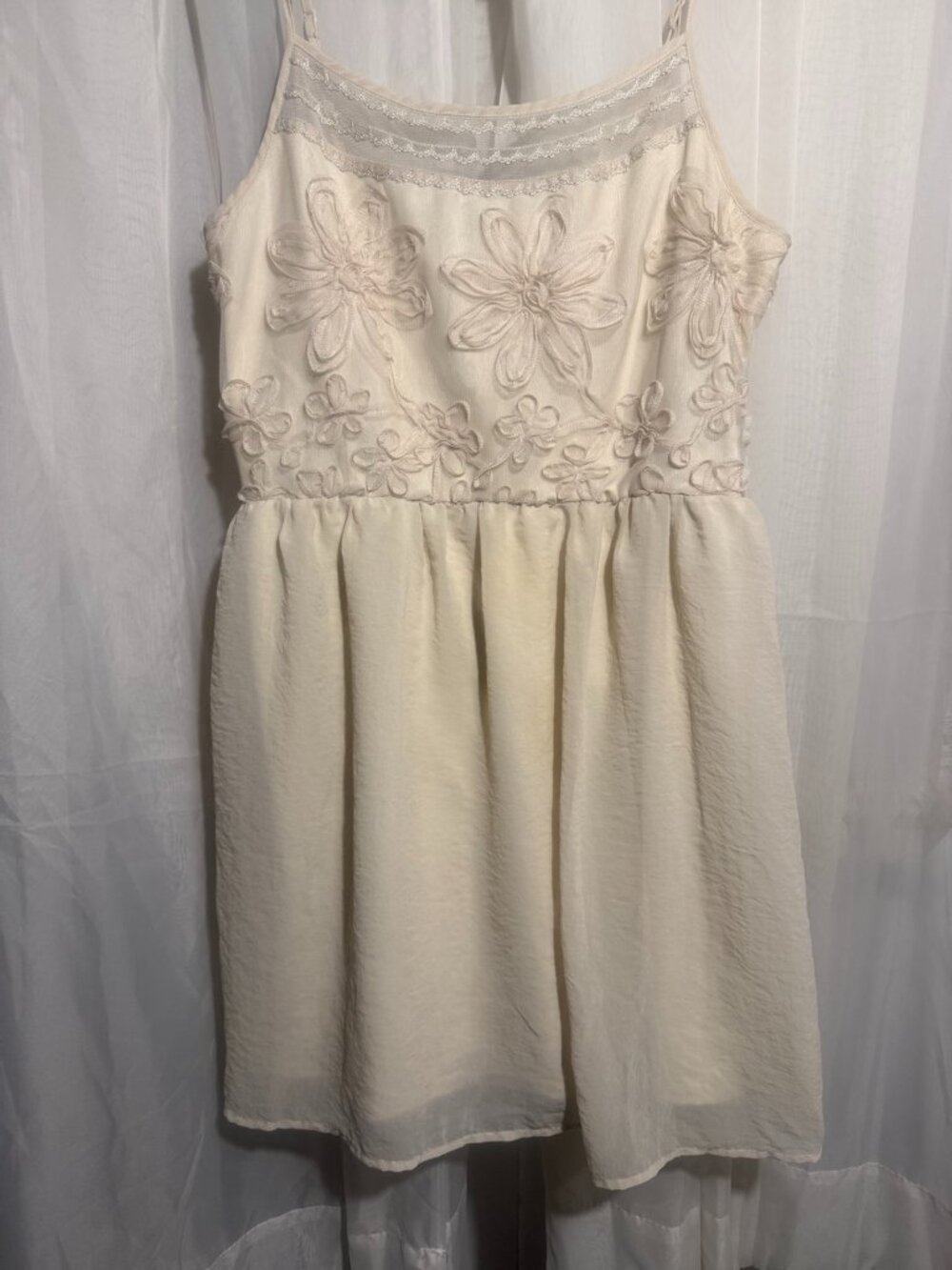 Wet Seal Cream Floral Embroidered Lace Smocked Babydoll Dress